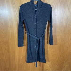 De Rotchild, Long Hooded Cable Sweater,  Size Medium,  Grey. Excellent condition